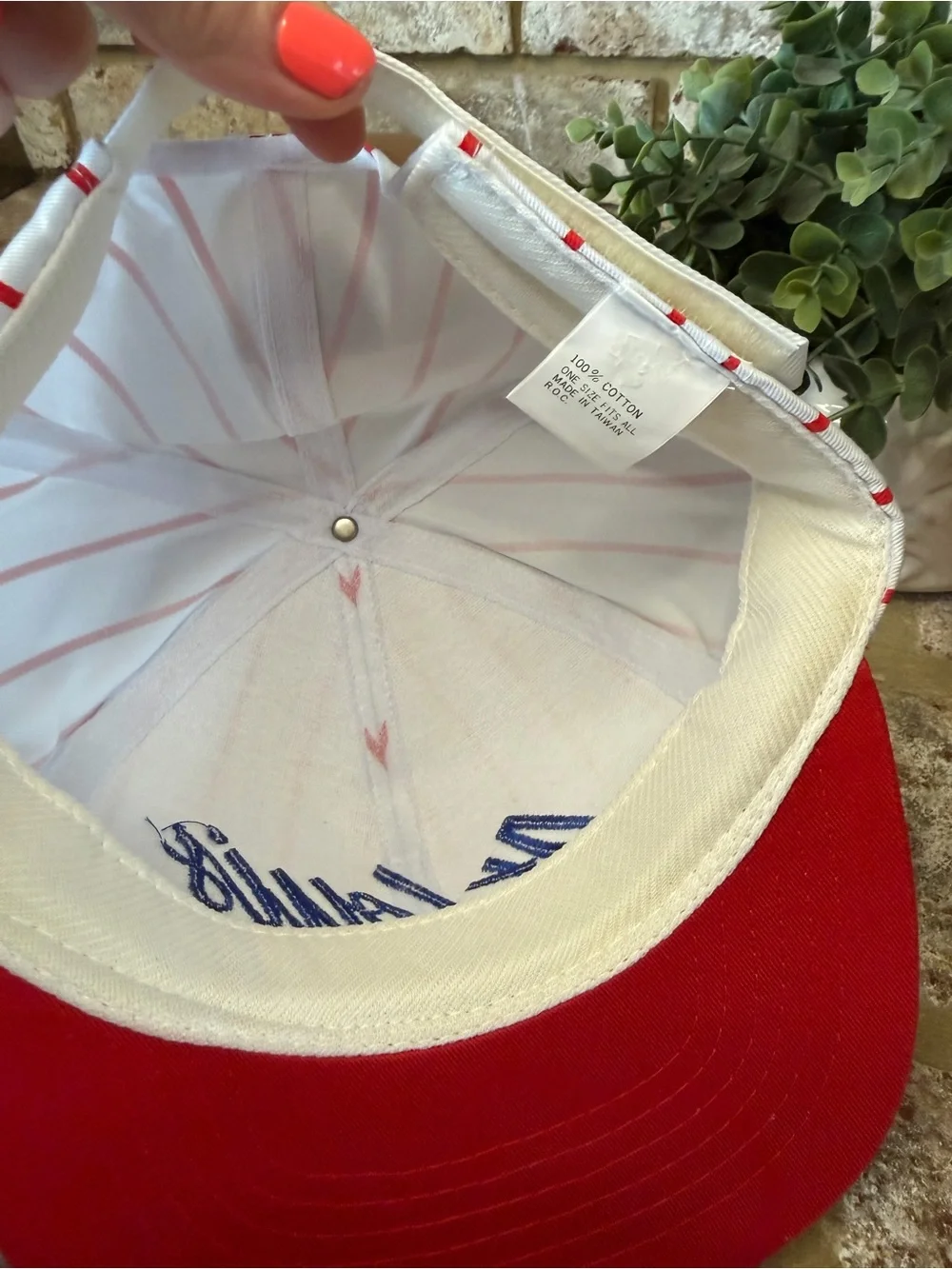 Vintage | St. Louis Red & White Striped Baseball Cap with Blue Script